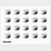 Moderne minimalistische bloem zwart wit bruiloft ronde sticker (Vel)