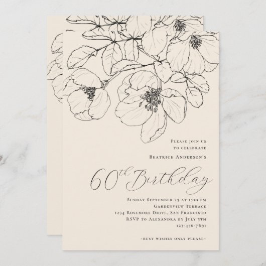 Moderne minimalistische bloemen 60e verjaardag kaart (Voorkant / Achterkant)