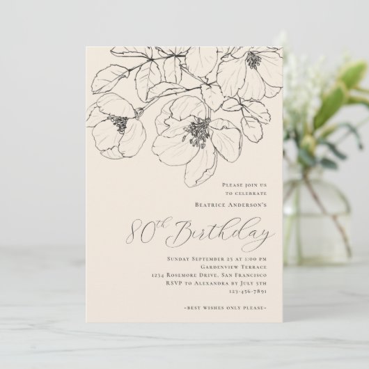 Moderne minimalistische bloemen 80e verjaardag kaart (Staand voorkant)