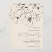 Moderne minimalistische bloemen 80e verjaardag kaart (Voorkant / Achterkant)