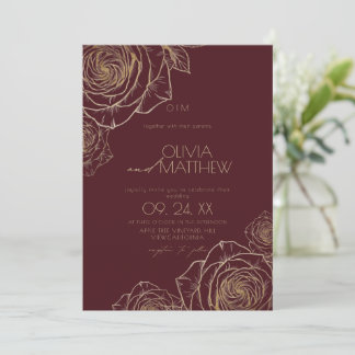 Moderne Minimalistische Bloemen Goud Roze Huwelijk Kaart