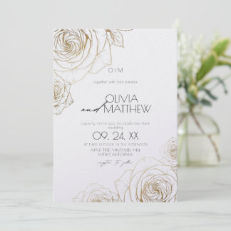 Moderne Minimalistische Bloemen Gouden Roos Huweli Kaart