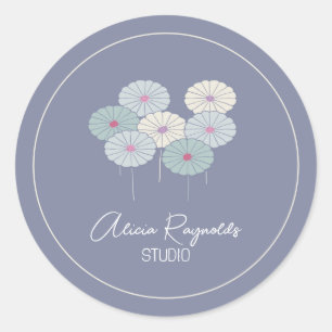 Moderne minimalistische bloemenblauw Japans Ronde Sticker