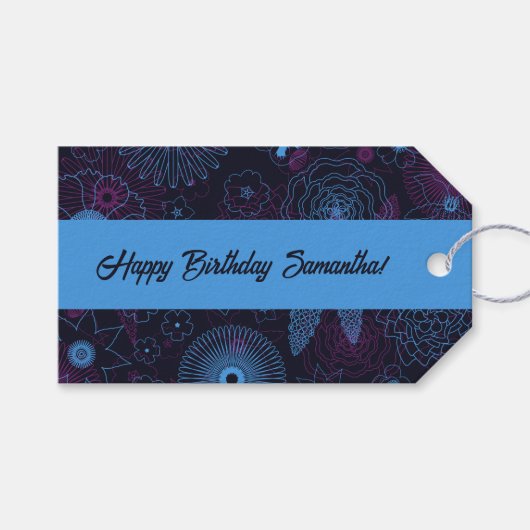 Moderne minimalistische bloemenblauw & Paarse patr Cadeaulabel (Voorkant (Horizontaal))