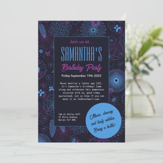 Moderne minimalistische bloemenblauw & Paarse patr Kaart (Staand voorkant)