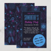 Moderne minimalistische bloemenblauw & Paarse patr Kaart (Voorkant / Achterkant)