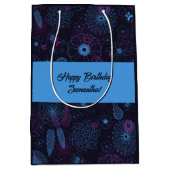 Moderne minimalistische bloemenblauw & Paarse patr Medium Cadeauzakje (Voorkant)