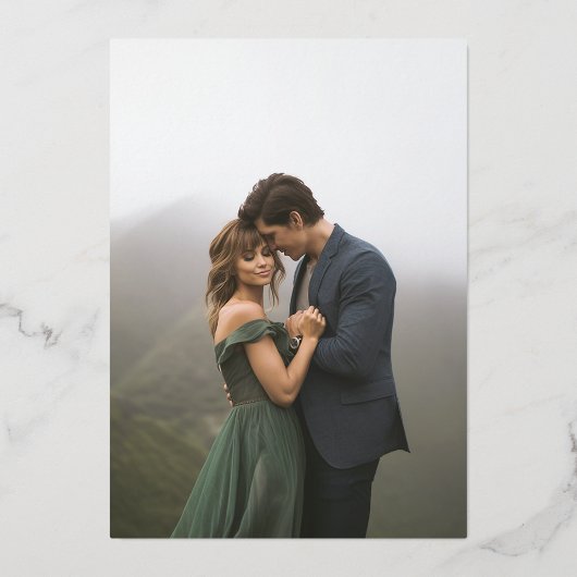 Moderne minimalistische bloemenbruiloft foto folie uitnodiging (Achterkant)