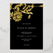 Moderne minimalistische bloemenbruiloft goud folie uitnodiging (Voorkant)