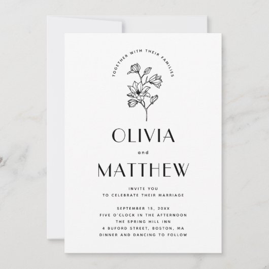 Moderne minimalistische bloemenbruiloft. QR-code e Kaart (Voorkant)