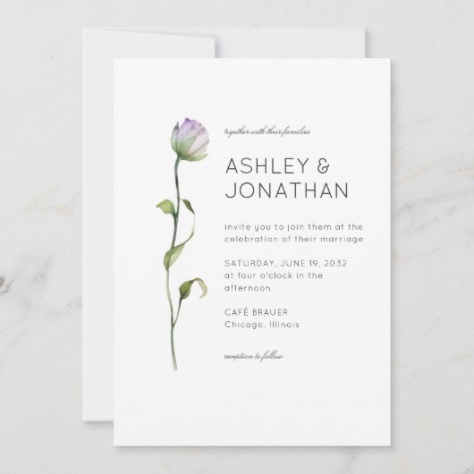 Moderne minimalistische bloemendetail bruiloft kaart (Voorkant)