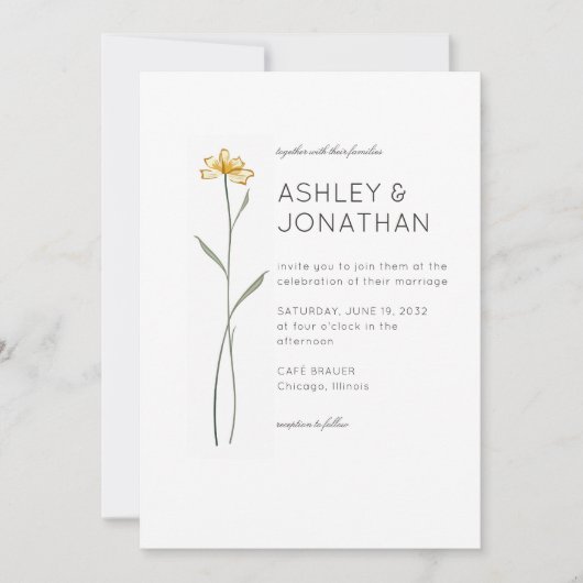 Moderne minimalistische bloemendetail bruiloft kaart (Voorkant)