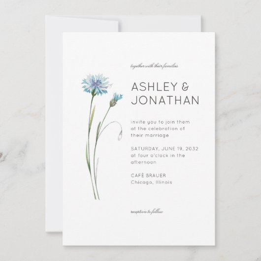 Moderne minimalistische bloemendetail bruiloft kaart (Voorkant)