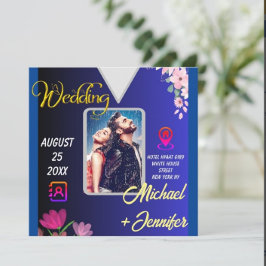 Moderne minimalistische bloemenfoto QR-code bruilo Kaart