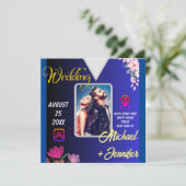 Moderne minimalistische bloemenfoto QR-code bruilo Kaart (Staand voorkant)