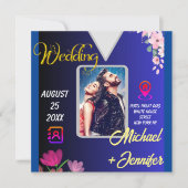 Moderne minimalistische bloemenfoto QR-code bruilo Kaart (Voorkant)