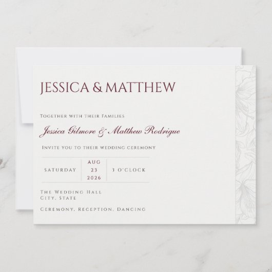 Moderne minimalistische bloemenkalligrafie bruilof kaart (Voorkant)