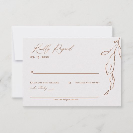 Moderne minimalistische bloemenkalligrafie bruilof RSVP kaartje (Voorkant)