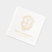 Moderne Minimalistische Bloemenkam Monogram Huweli Folie Servetten (Links)