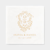 Moderne Minimalistische Bloemenkam Monogram Huweli Folie Servetten (Voorkant)