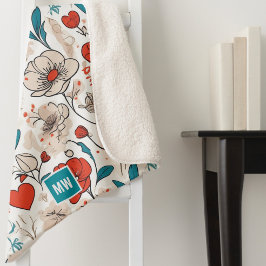 Moderne minimalistische bloemenmotief beige achter sherpa deken