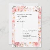 Moderne minimalistische bloemenroze bruiloft kaart (Voorkant)