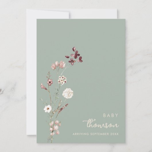 Moderne minimalistische bloemenzwangerschap aankon aankondiging (Voorkant)