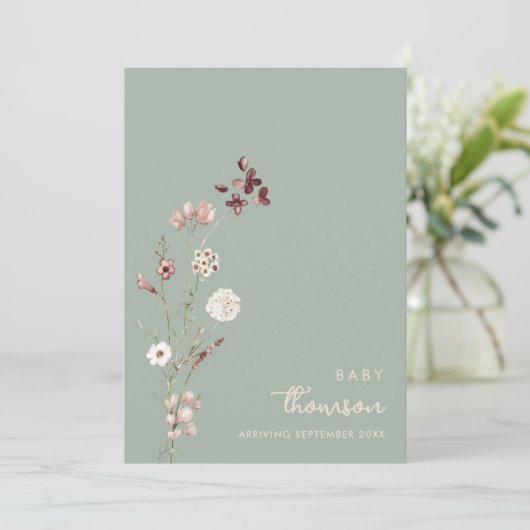 Moderne minimalistische bloemenzwangerschap aankon aankondiging (Staand voorkant)