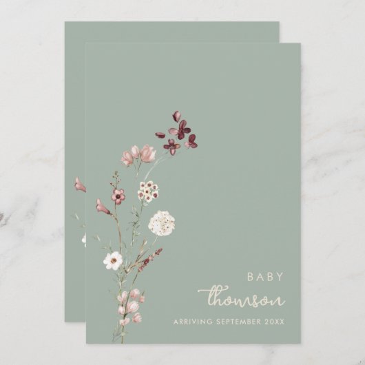 Moderne minimalistische bloemenzwangerschap aankon aankondiging (Voorkant / Achterkant)