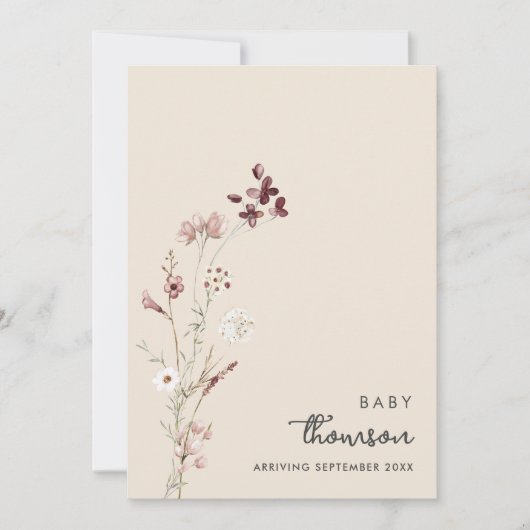 Moderne minimalistische bloemenzwangerschap aankon aankondiging (Voorkant)