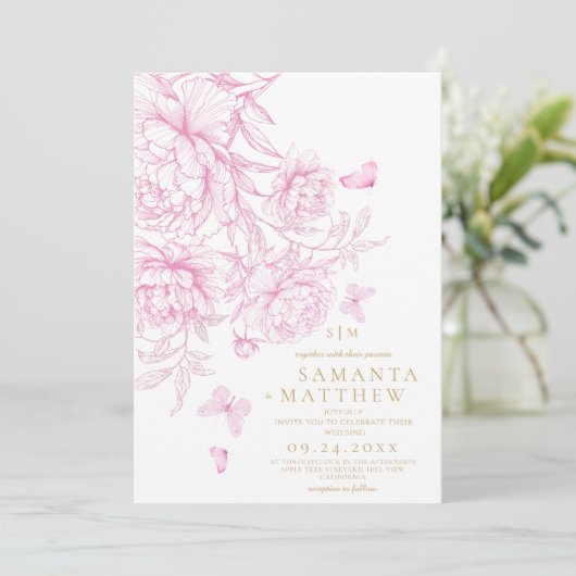 Moderne Minimalistische Bloemhuwelijk Kaart (Staand voorkant)