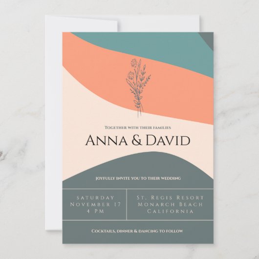 Moderne Minimalistische Bloemige Bruiloft Kaart (Voorkant)