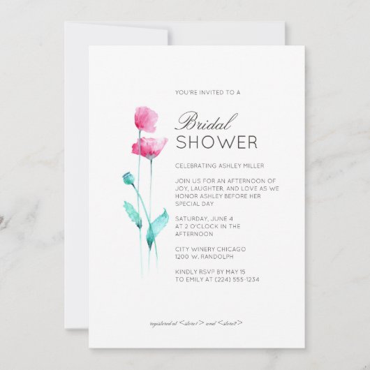 Moderne Minimalistische Bloemige Detail Bruids Bru Kaart (Voorkant)