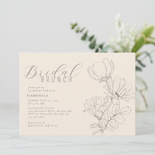 Moderne minimalistische bloemlicht beige bruids br kaart (Staand voorkant)