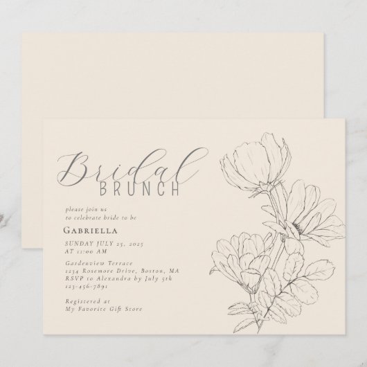 Moderne minimalistische bloemlicht beige bruids br kaart (Voorkant / Achterkant)