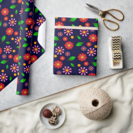 Moderne minimalistische bloempatroon donkerblauw cadeaupapier