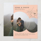 Moderne minimalistische bloemperzik kleur bruiloft kaart (Voorkant / Achterkant)