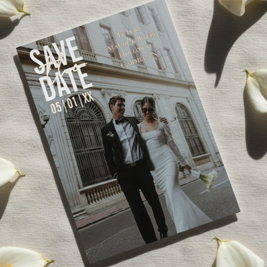 Moderne Minimalistische Bloktypografie Save the Da Folie Uitnodiging