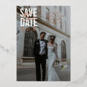 Moderne Minimalistische Bloktypografie Save the Da Folie Uitnodiging (Voorkant)