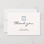 Moderne minimalistische Blue Border Logo Business Bedankkaart (Voorkant)