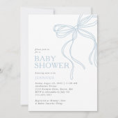 Moderne minimalistische Blue Bow Baby Shower Kaart (Voorkant)