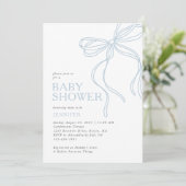 Moderne minimalistische Blue Bow Baby Shower Kaart (Staand voorkant)