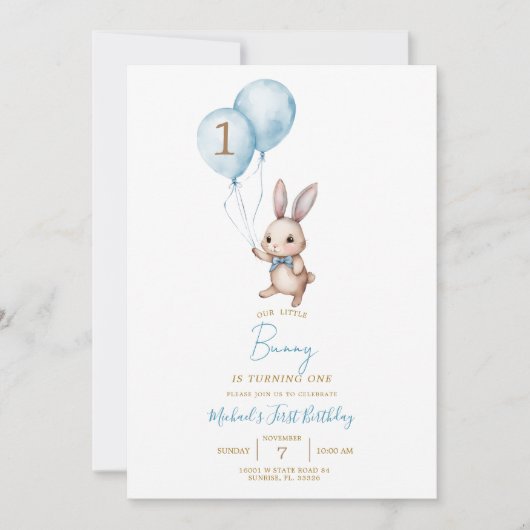 Moderne minimalistische Blue Bunny Paasfeest Kaart (Voorkant)