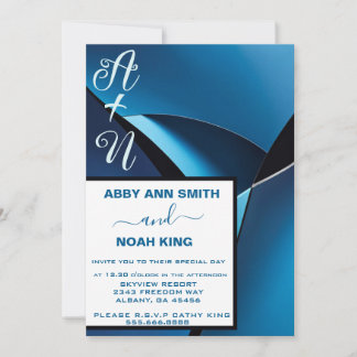 Moderne minimalistische Blue Wave bruiloft uitnodi Kaart