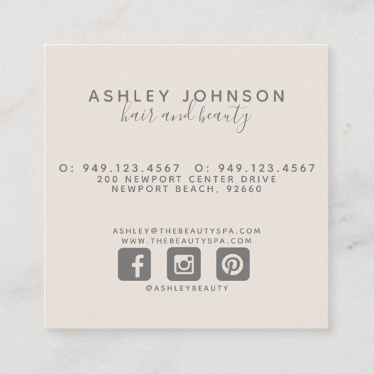 Moderne minimalistische Blush Marble Naam ScriptMo Vierkante Visitekaartje (Achterkant)