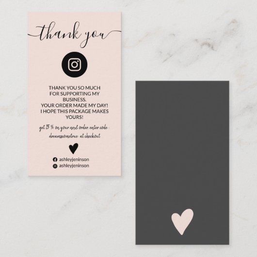 Moderne minimalistische blush orde dank u visitekaartje (Voorkant / Achterkant)
