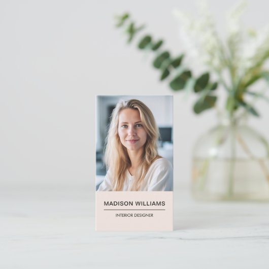 Moderne minimalistische Blush Pink Photo QR Social Visitekaartje (Staand voorkant)