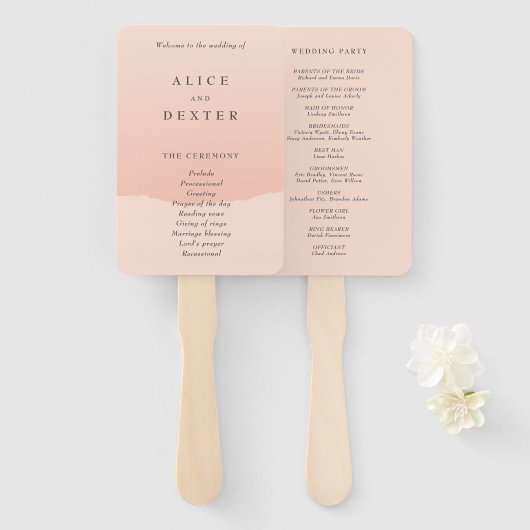 Moderne minimalistische blush Roos Wedding Program Handwaaier (Voorkant en achterkant)