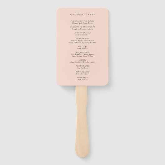 Moderne minimalistische blush Roos Wedding Program Handwaaier (Achterkant)