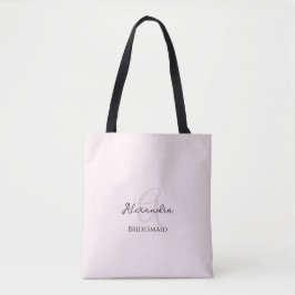 Moderne Minimalistische Blush Roze Monogram Bruids Tote Bag